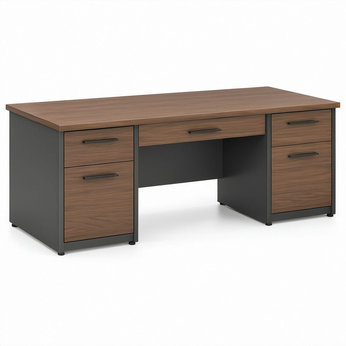 Walnut Brown and Black 5-Drawer Office Desk, 60 x 30 x 30 in.