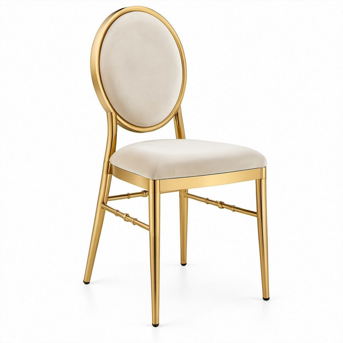 Round Back Dining Chair, Gold Steel Frame with Ivory Polyester Upholstery, 19 x 22 x 38 in