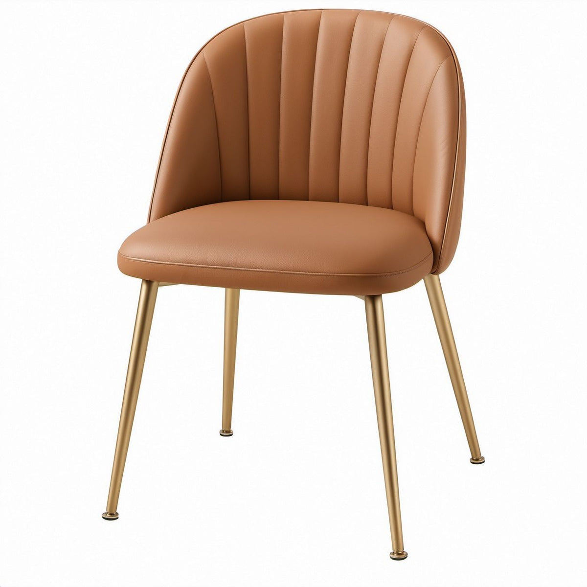 Camel Brown PU Leather Dining Chair with Gold Steel Legs, 22 x 23 x 32 in