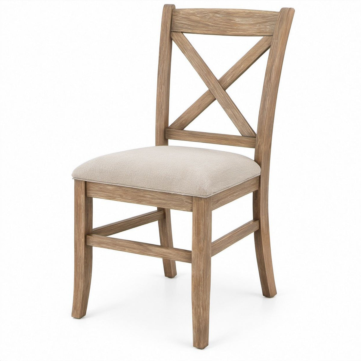 Light Brown Rubberwood Cross-Back Dining Chair with Beige Polyester Upholstered Seat, 18 x 22 x 38 in