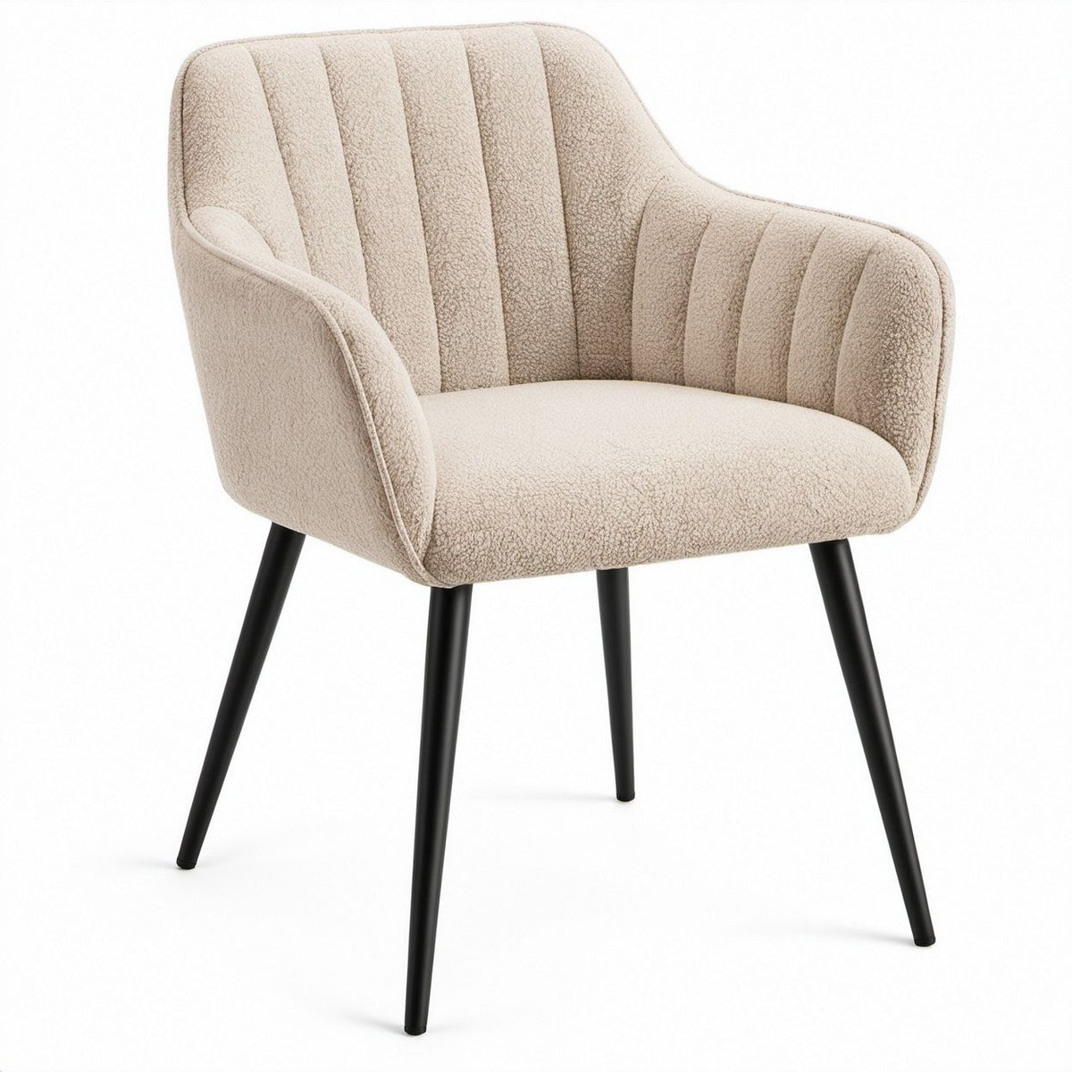 Beige Boucle Upholstered Armchair with Black Steel Legs, 23 x 24 x 32 in