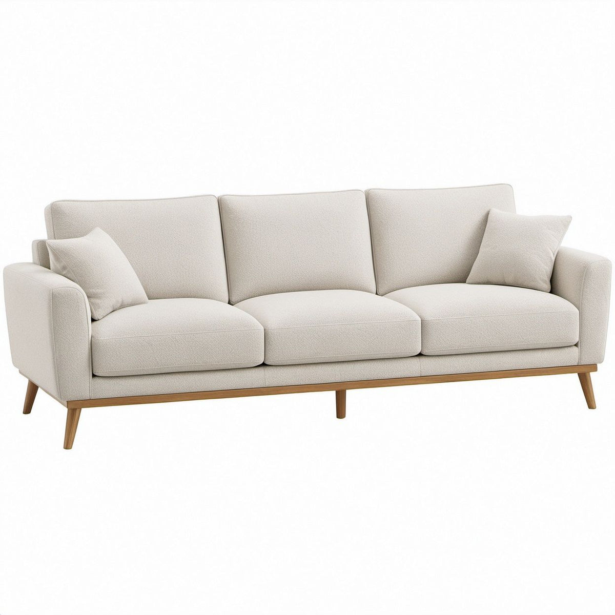84 in 3-Seat Ivory Boucle Sofa with Natural Brown Rubberwood Legs