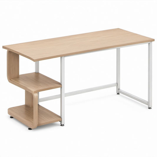 Rectangular Computer Desk with 2 Open Shelves, Light Oak and White, 47.2 x 23.6 x 29.5 in