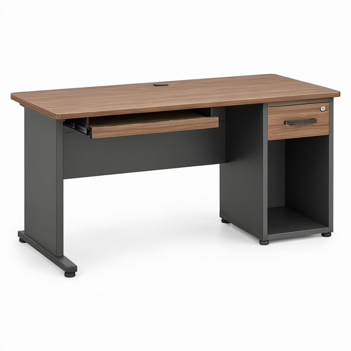 Walnut and Black Computer Desk with Keyboard Tray, Locking Drawer and Storage Compartment, 47.2 x 23.6 x 29.5 in