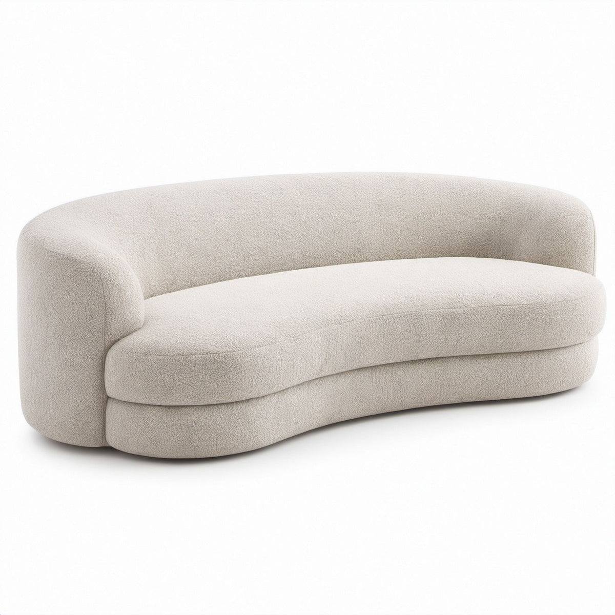 Curved 3-Seat Boucle Sofa, Off White, 86 x 35 x 28 in
