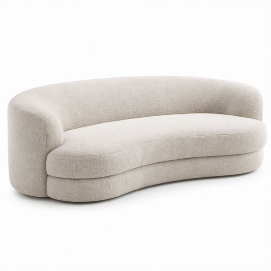 Curved 3-Seat Boucle Sofa, Off White, 86 x 35 x 28 in