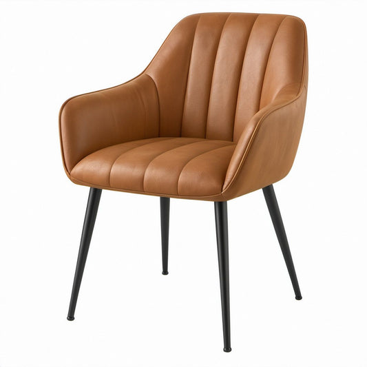 Brown PU Leather Upholstered Armchair with Black Steel Legs, 24.4 x 23.6 x 32.7 in