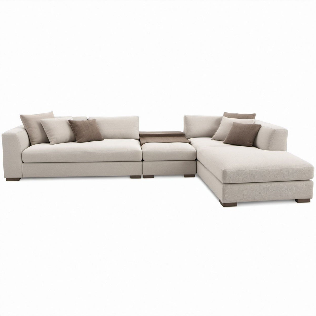 Cream L-Shaped Sectional Sofa with Right-Facing Chaise, 126 x 65 x 33 in