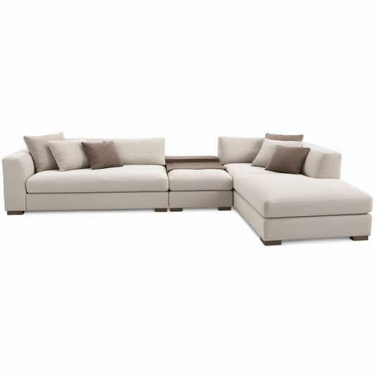 Cream L-Shaped Sectional Sofa with Right-Facing Chaise, 126 x 65 x 33 in