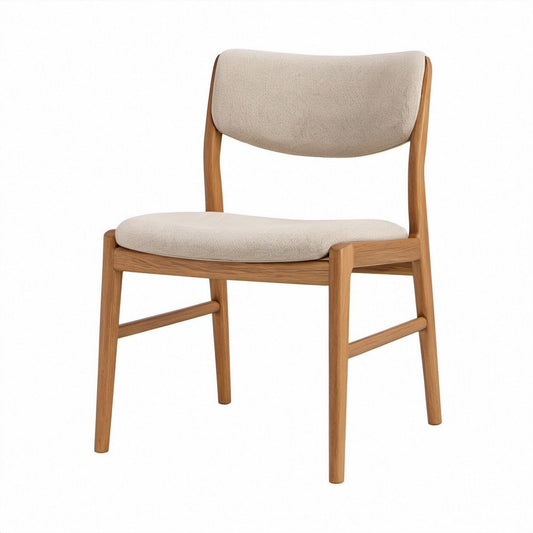Beige Upholstered Solid Oak Dining Chair, 19.5 x 22 x 31.5 in