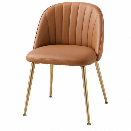 Camel Brown PU Leather Dining Chair with Gold Steel Legs, 22 x 23 x 32 in