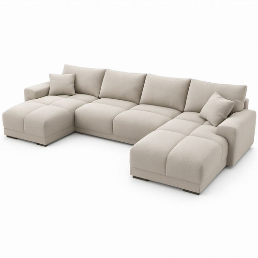Beige Boucle U-Shaped Sectional Sofa with Dual Chaises, 142 x 69 x 34 in