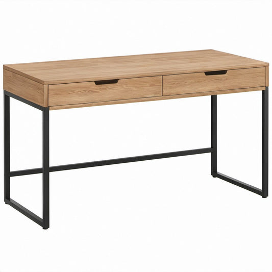 Natural Oak and Black Computer Desk with 2 Drawers, 47.2 x 23.6 x 29.5 in