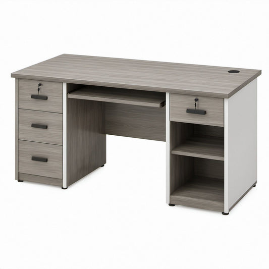 Office Desk with Drawers, Gray and White Engineered Wood, 60 x 30 x 30 in