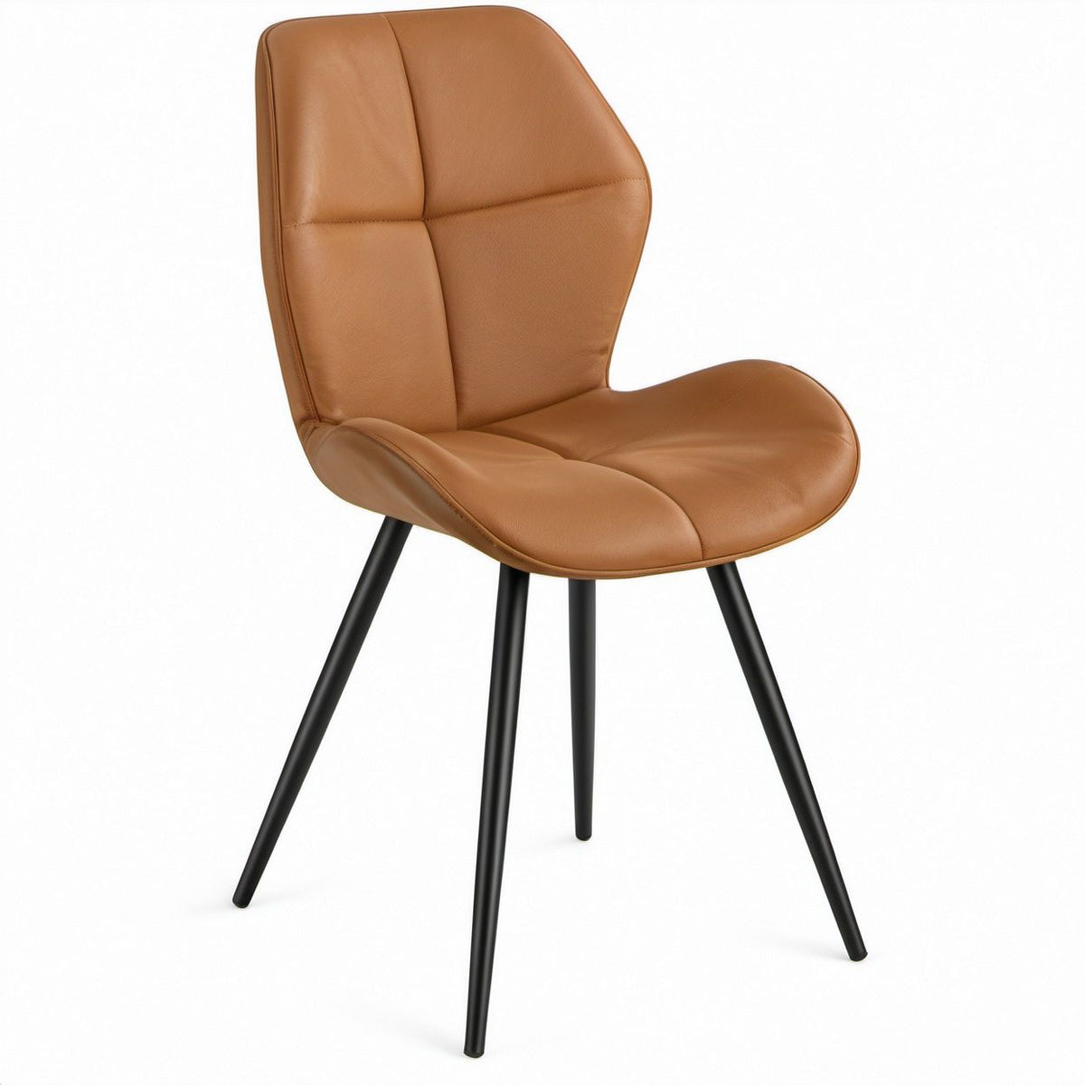 Tan PU Leather Upholstered Dining Chair with Curved Backrest and Black Steel Legs, 19.7 x 22.4 x 33.5 in
