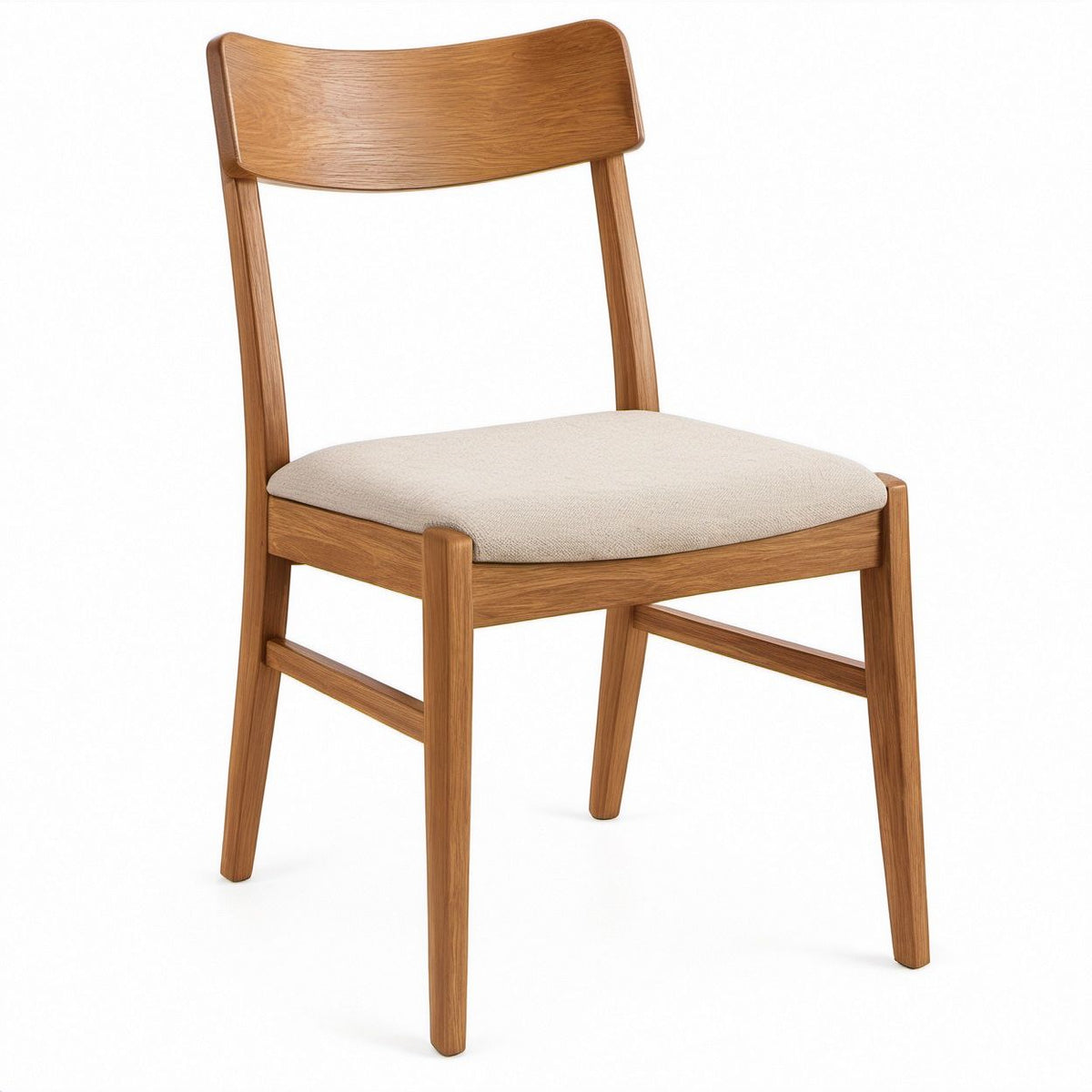 Curved Solid Oak Dining Chair with Beige Polyester Upholstered Seat, 18 x 21 x 31.5 in