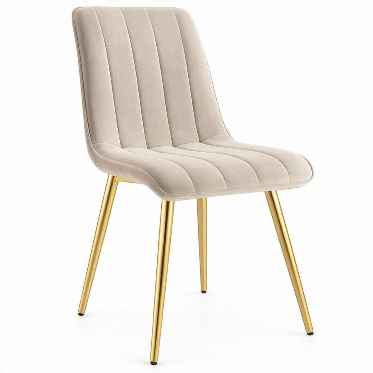 Beige Upholstered Dining Chair with Gold Steel Legs, 21.7 x 24 x 35.4 in