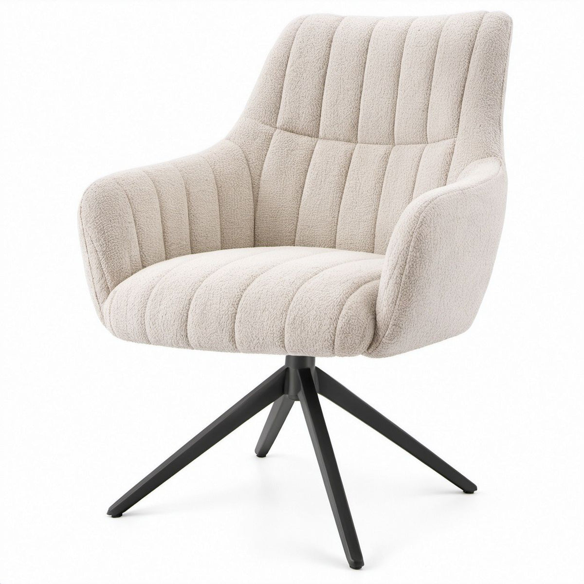 Cream Boucle Swivel Dining Chair with Black Steel Base, 24 x 25 x 35 in