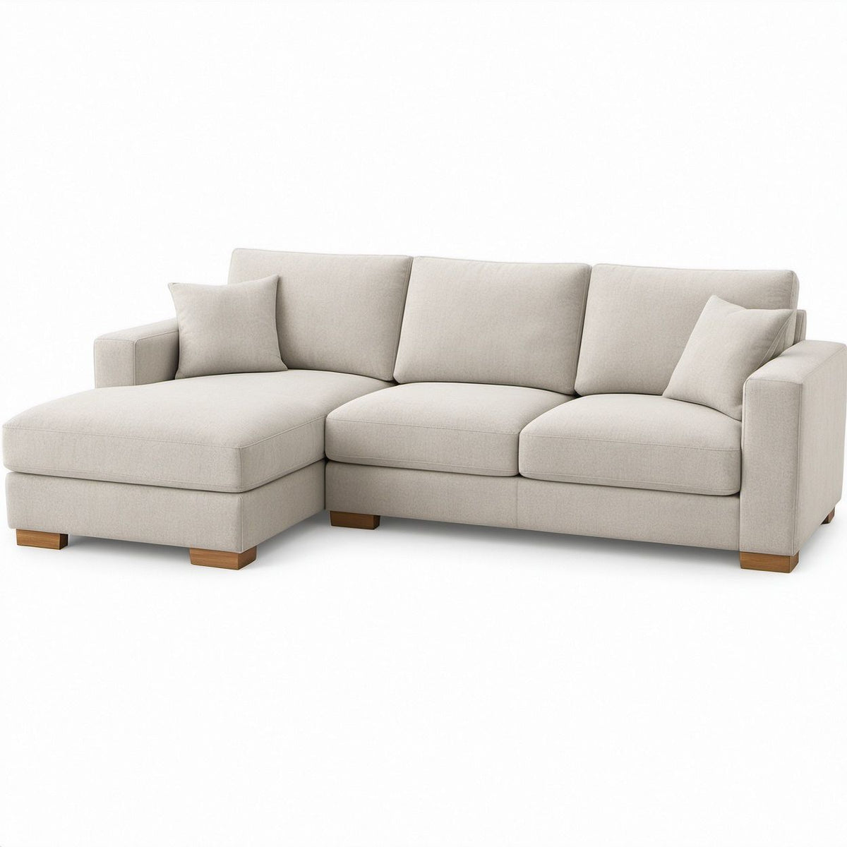 Beige L-Shaped Sectional Sofa with Left-Facing Chaise, 112 x 64 x 35 in