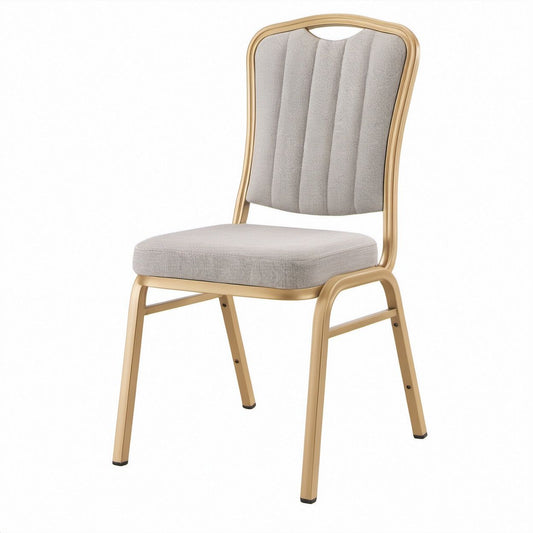Beige Upholstered Dining Chair with Champagne Gold Steel Frame, 18.1 x 21.3 x 35.4 in