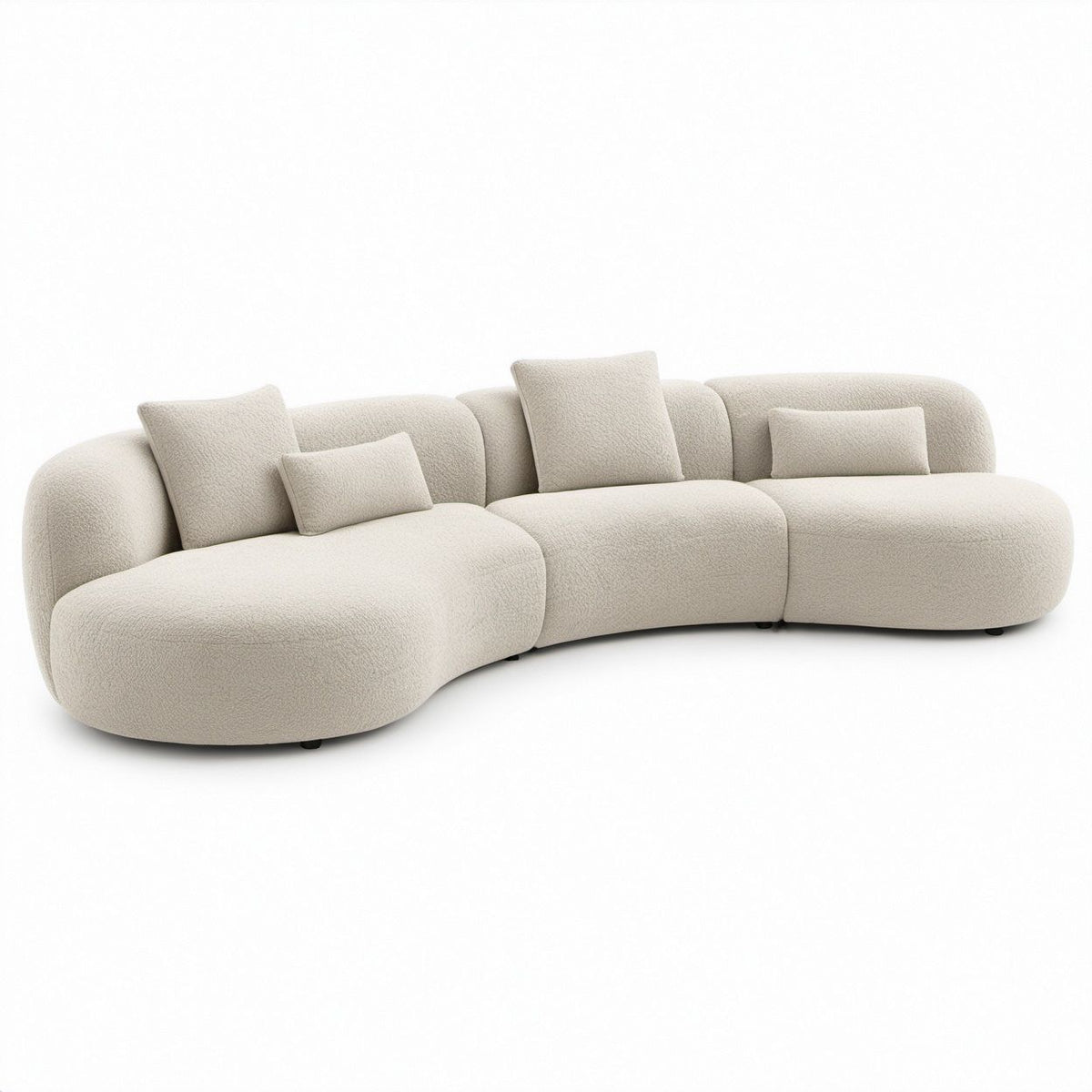 Cream Bouclé Curved 3-Seat Modular Sofa, 118.1 x 43.3 x 28.3 in