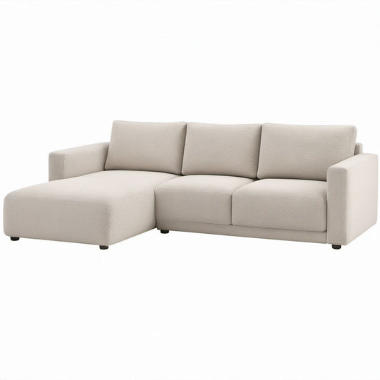 Left-Facing L-Shaped Sectional Sofa, Beige Boucle with Black Legs, 101 x 64 x 33 in.