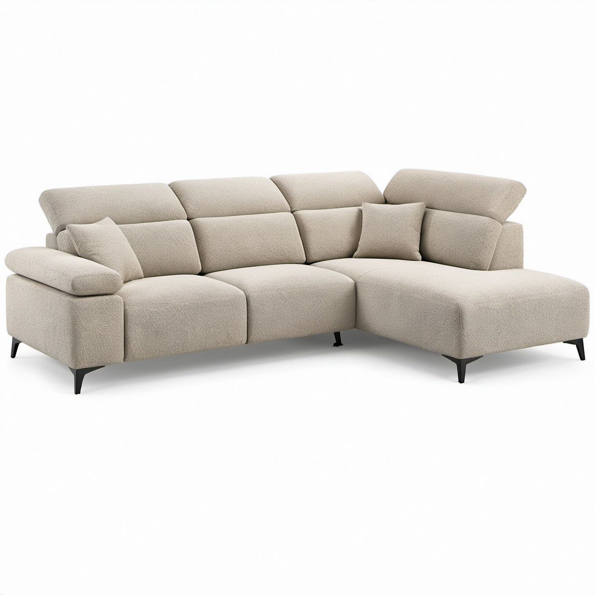 Beige L-Shaped Sectional Sofa with Right Chaise, 112 x 65 x 34 in