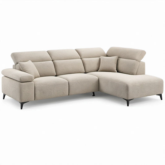Beige L-Shaped Sectional Sofa with Right Chaise, 112 x 65 x 34 in