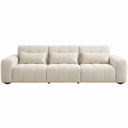 Cream 3-Seater Boucle Upholstered Sofa, 224 x 97 x 80 cm